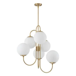 Mid-Century 6-Light Goose Arm Opal Glass Globe Tiered Chandelier