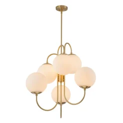 Mid-Century 6-Light Goose Arm Opal Glass Globe Tiered Chandelier