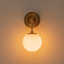 Mid-Century 1-Light Opal Glass Globe Armed Vanity Wall Sconce
