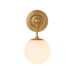 Mid-Century 1-Light Opal Glass Globe Armed Vanity Wall Sconce