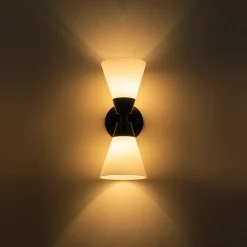 Mid-Century 2-Light Up Down Opal Glass Cone Wall Sconce