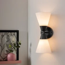 Mid-Century 2-Light Up Down Opal Glass Cone Wall Sconce