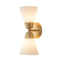 Mid-Century 2-Light Up Down Opal Glass Cone Wall Sconce