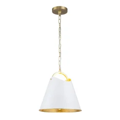 Mid-Century 1-Light White Gold Metal Conical Pendant Light