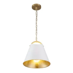 Mid-Century 1-Light White Gold Metal Conical Pendant Light