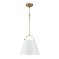 Mid-Century 1-Light White Gold Metal Conical Pendant Light