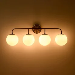 Mid-century Shine Opal Glass Globe Brass Vanity Light