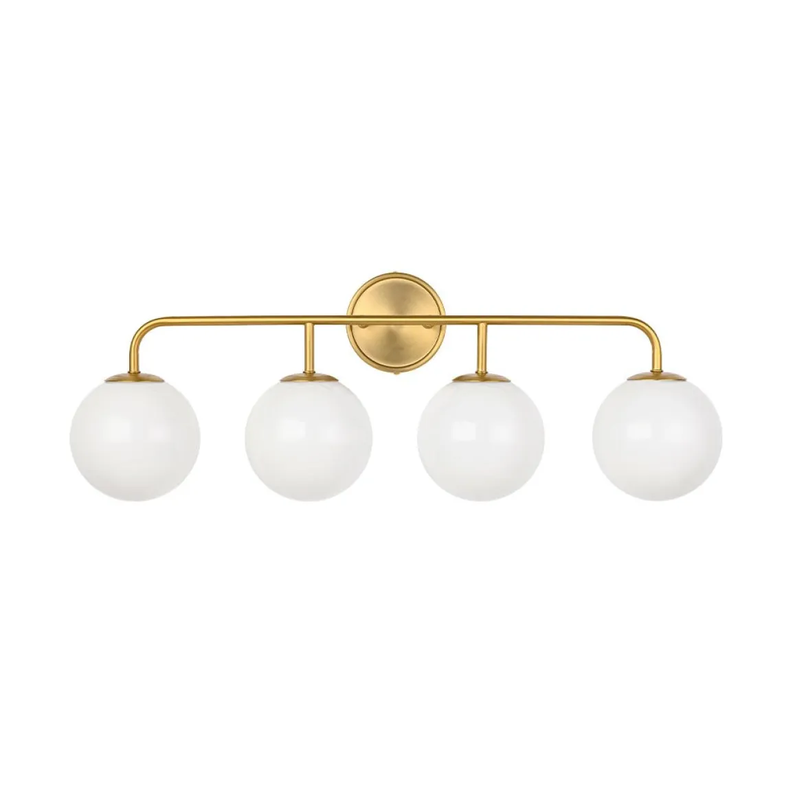 Mid-century Shine Opal Glass Globe Brass Vanity Light