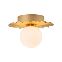 Mid-Century Sunburst 1-Light Opal Glass Globe Ceiling Light
