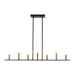 Minimalist Black Brass Candle Style Linear Island Chandelier