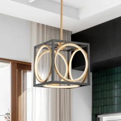 Minimalist Dimmable LED Black Gold Square Kitchen Pendant