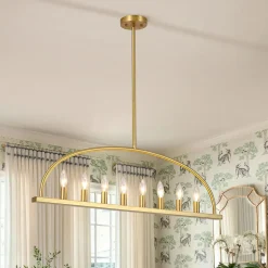 Minimalist 8-Light Brass Candle Style Linear Island Chandelier