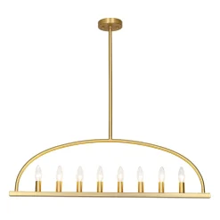 Minimalist 8-Light Brass Candle Style Linear Island Chandelier