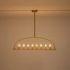 Minimalist 8-Light Brass Candle Style Linear Island Chandelier