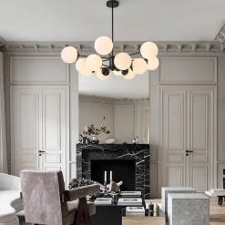 Modern Black Opal Glass Globe Sputnik Chandelier