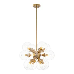 Modern Brass 12-Light Cluster Glass Globe Bubble Chandelier