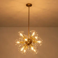Modern Brass 12-Light Cluster Glass Globe Bubble Chandelier