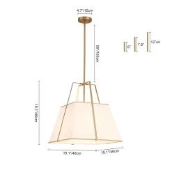 Modern Brass White Fabric Tapered Cage Pendant Light