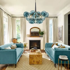 Modern Cluster Blue Glass Globe Bubble Chandelier