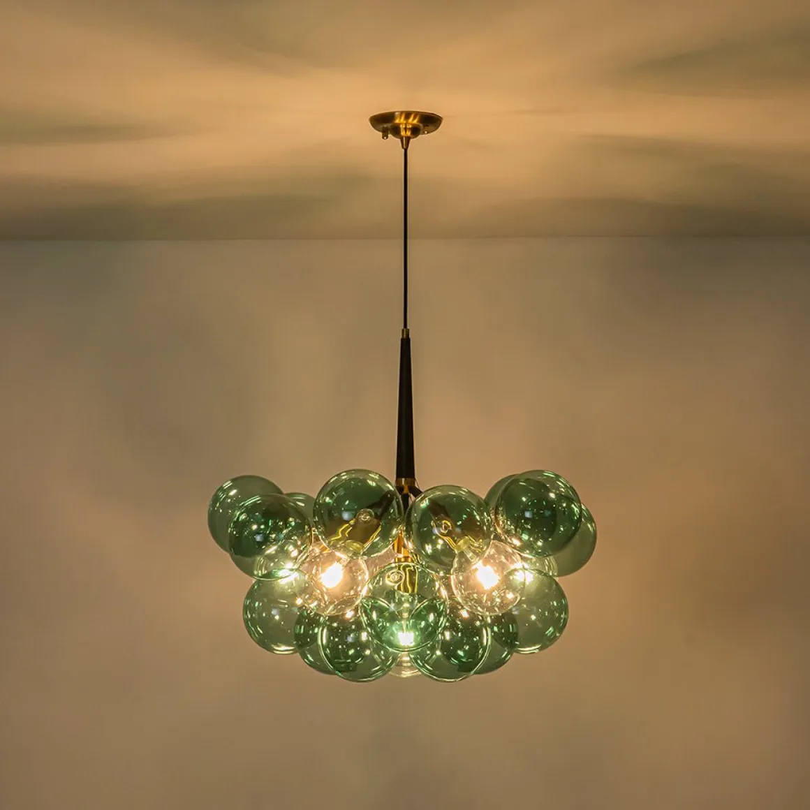 Modern Cluster Green Glass Globe Bubble Chandelier