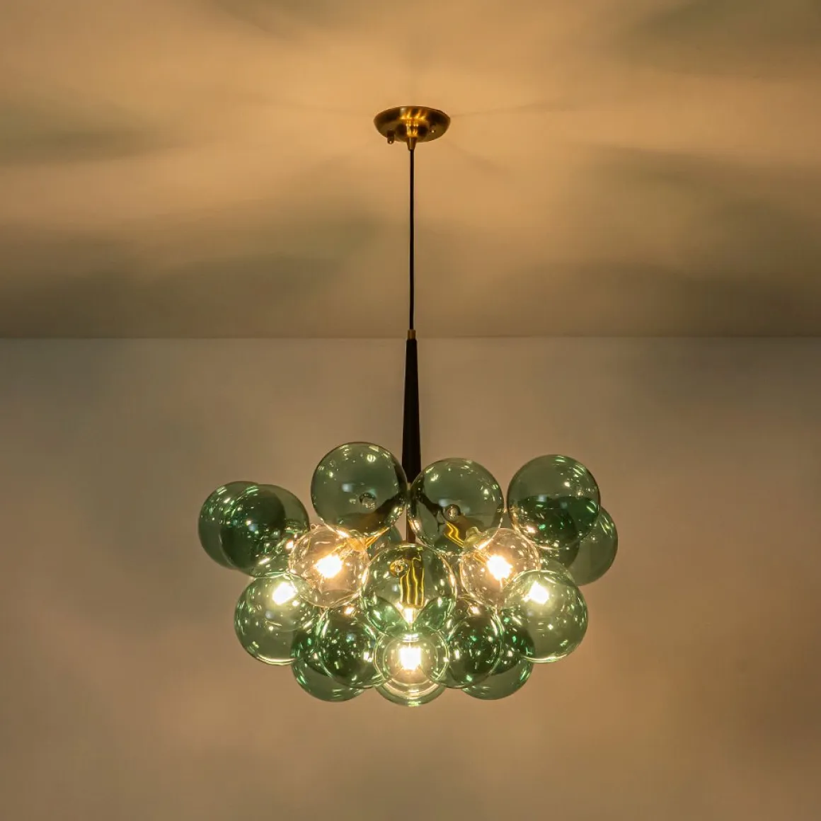 Modern Cluster Green Glass Globe Bubble Chandelier