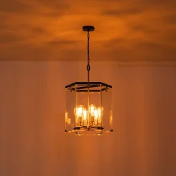 Modern Farmhouse Clear Glass Large Lantern Pendant Light