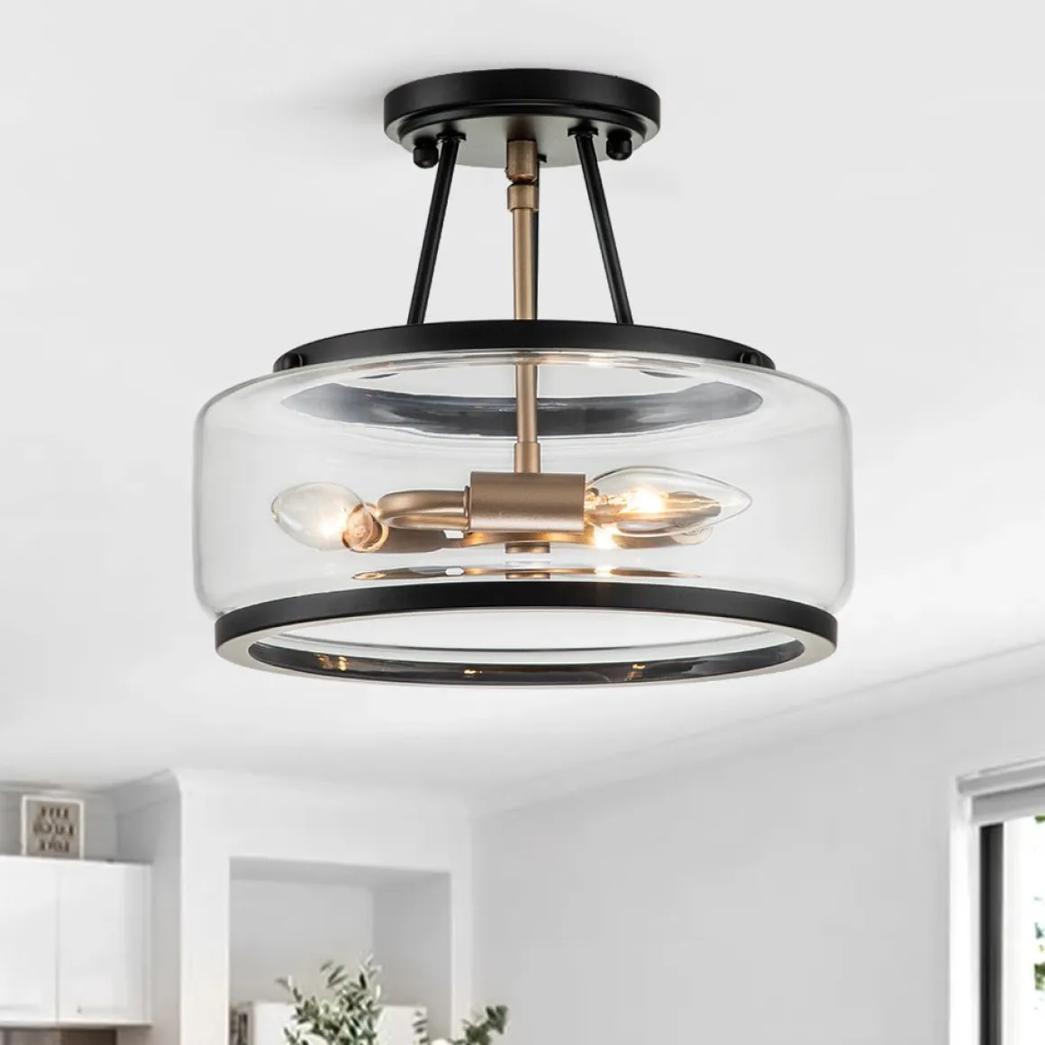 Modern Farmhouse Drum Glass Semi Flush Mount
