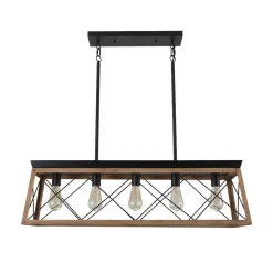 Modern Farmhouse 5-light Kitchen Island Faux Wood Linear Chandelier Pendant
