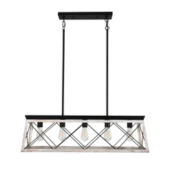 Modern Farmhouse 5-light Kitchen Island Faux Wood Linear Chandelier Pendant