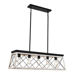 Modern Farmhouse 5-light Kitchen Island Faux Wood Linear Chandelier Pendant