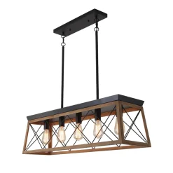 Modern Farmhouse 5-light Kitchen Island Faux Wood Linear Chandelier Pendant