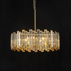 Modern Glam Brass 6-Light Crystal Drum Cage Chandelier