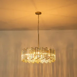 Modern Glam Brass 6-Light Crystal Drum Cage Chandelier