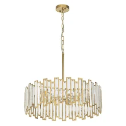 Modern Glam Brass 6-Light Crystal Drum Cage Chandelier