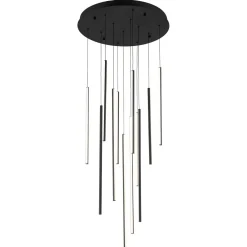 Modern 12-Light Black Cluster Tube LED Pendant Light