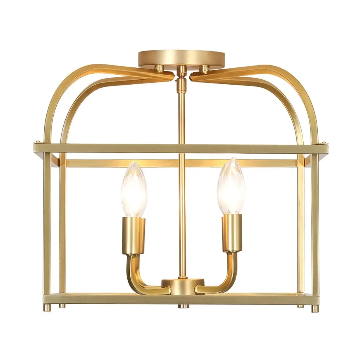 Modern 4-Light Candle Style Square Cage Semi Flush Mount