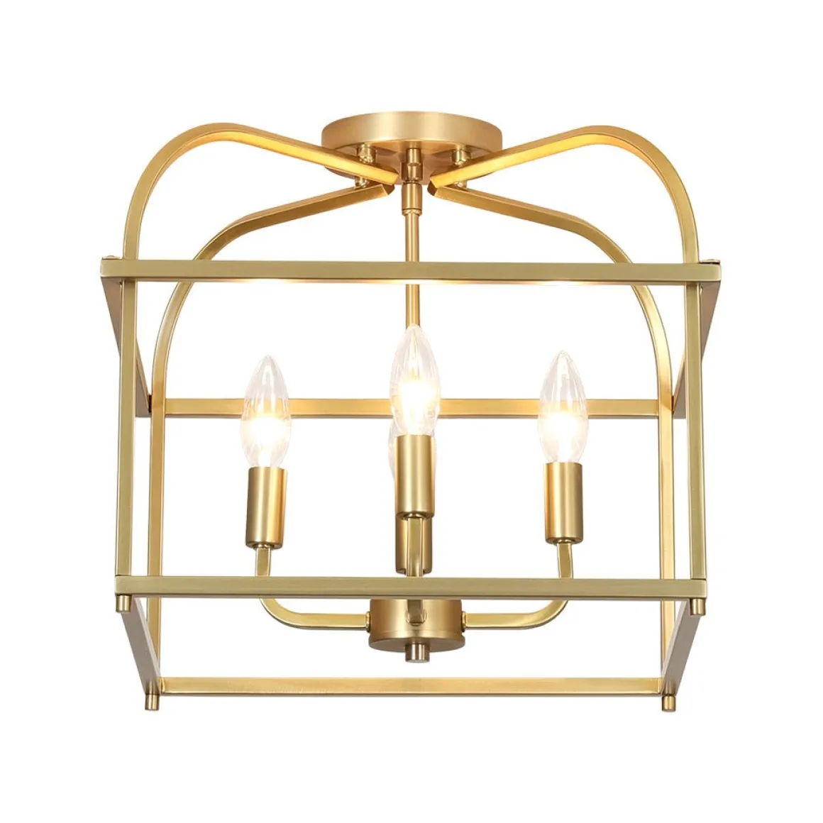Modern 4-Light Candle Style Square Cage Semi Flush Mount