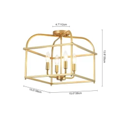 Modern 4-Light Candle Style Square Cage Semi Flush Mount