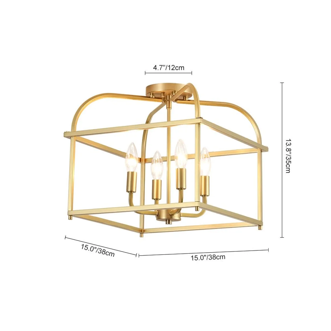 Modern 4-Light Candle Style Square Cage Semi Flush Mount