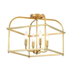 Modern 4-Light Candle Style Square Cage Semi Flush Mount