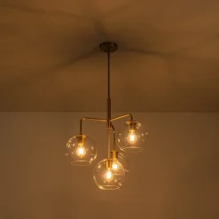 Modern 4-Light Clear Glass Bubble Hanging Sputnik Chandelier