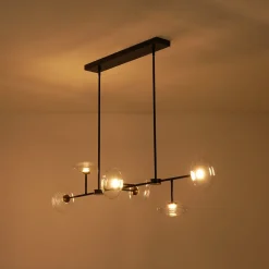 Modern 6-light Clear Glass Dimmable LED Linear Island Chandelier