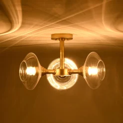 Modern 3-Light Clear Glass Round Sputnik Semi Flush Mount