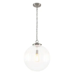 Modern 1-Light Clear Ribbed Glass Globe Pendant