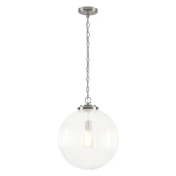 Modern 1-Light Clear Ribbed Glass Globe Pendant