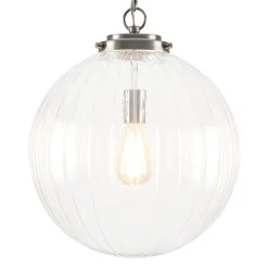 Modern 1-Light Clear Ribbed Glass Globe Pendant