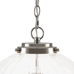 Modern 1-Light Clear Ribbed Glass Globe Pendant