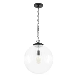 Modern 1-Light Clear Ribbed Glass Globe Pendant