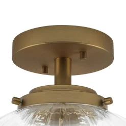 Modern 1-Light Clear Ribbed Glass Globe Semi Flush Mount