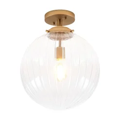 Modern 1-Light Clear Ribbed Glass Globe Semi Flush Mount